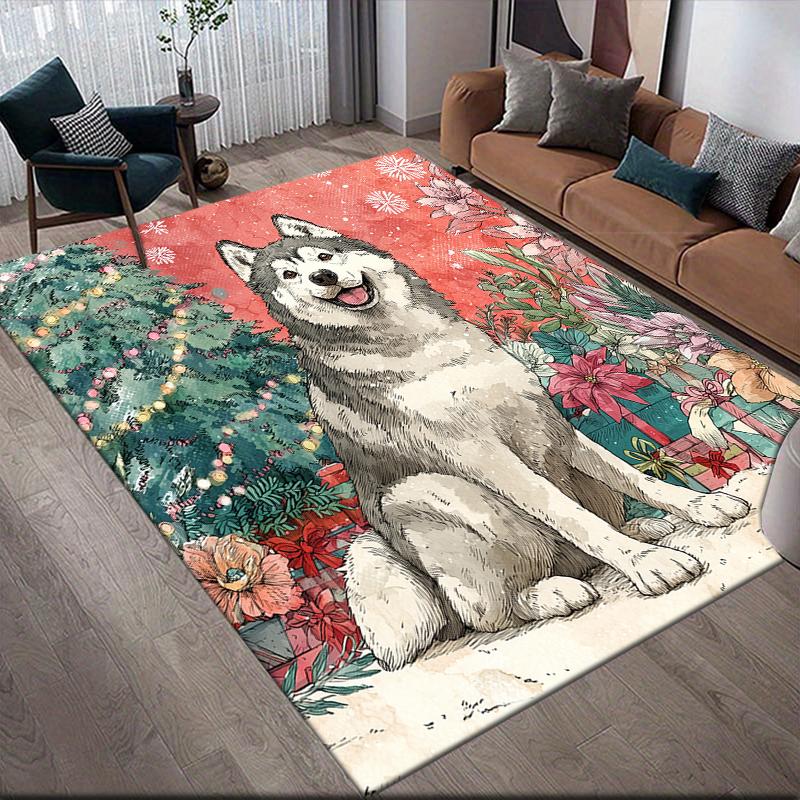 Christmas dog Home Sofa Decoration for Living Room & Bedroom, Non‑Slip Play Flannel Floor Mat for Game Room