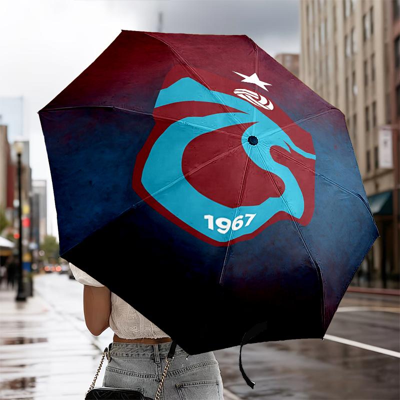 Turkish Football Club Emblem Automatic Folding Umbrella - 8-Rib Travel Umbrella with Auto Portable Case, Ideal Gift for Birthdays