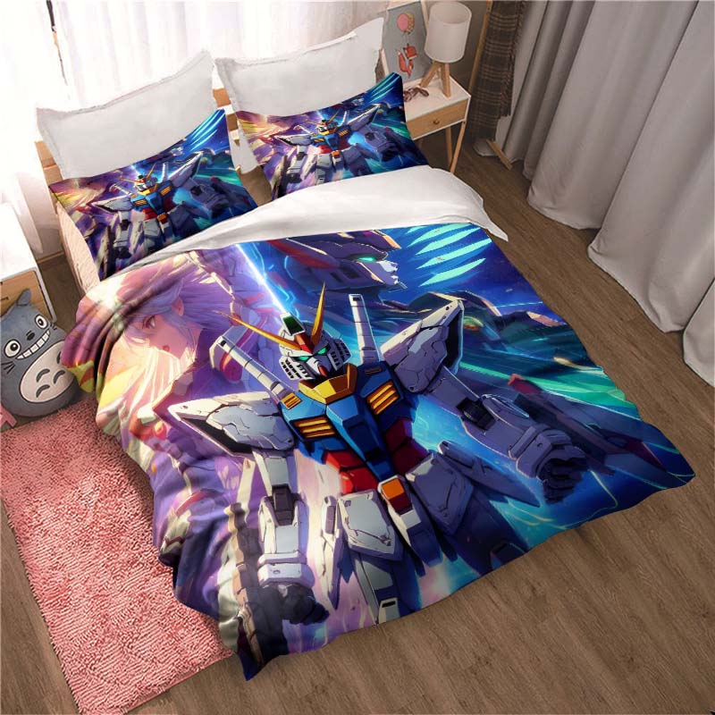"3D Mobile Suit Gundam" anime-themed comfortable bedding set, including duvet cover, pillowcases, and children's set.
