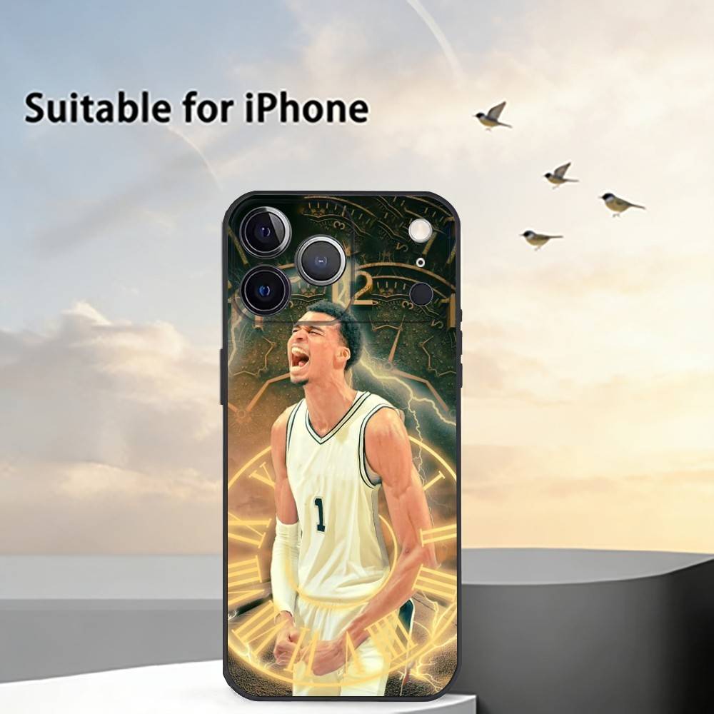 Custodia per Telefono Sportiva Basket Victor Wembanyama Per iPhone 17, 16,15,14,13,12,11 Plus,Pro Max, Altri Cover Morbida Nera