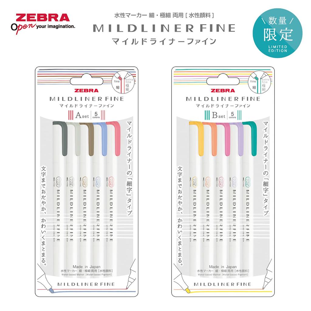Zebra Mildliner Fine Set Water-Based Pens, 5-Color (A) WYT9-5C-A