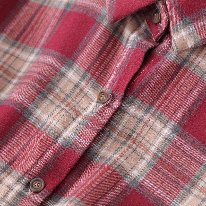 Women's Brushed Plaid Shirt, 2026 Spring Retro Hong Kong Style, Versatile Long Sleeve Plus Size, 200 Jin.