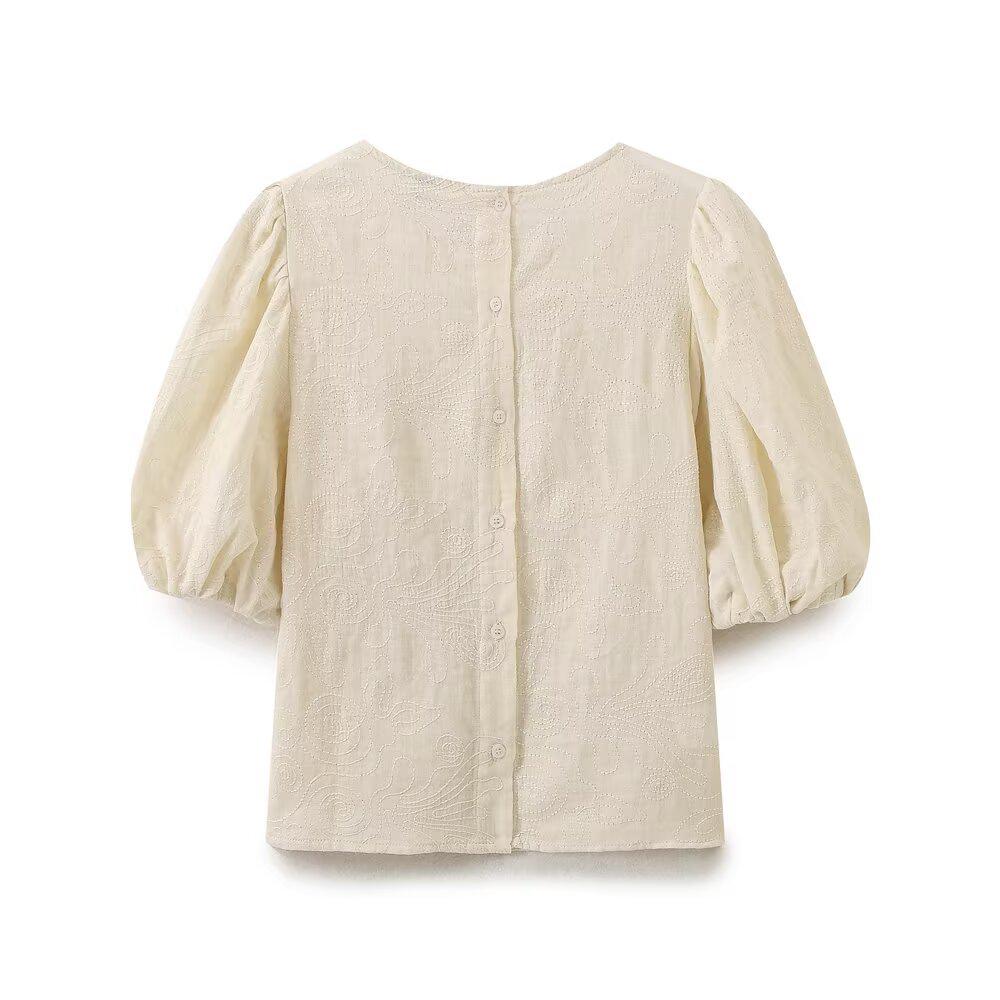 Spring 2025 Women's Street Fashion Embroidered Shirt & Wide-Leg Pants Set