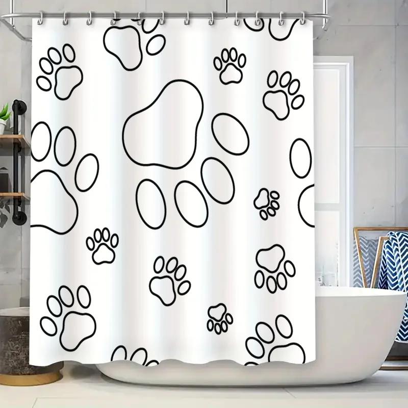 

Footprint Shower Curtain Black White Dog Paw Design For Bathroom Decorations W60H190(CM)-1 Pcs