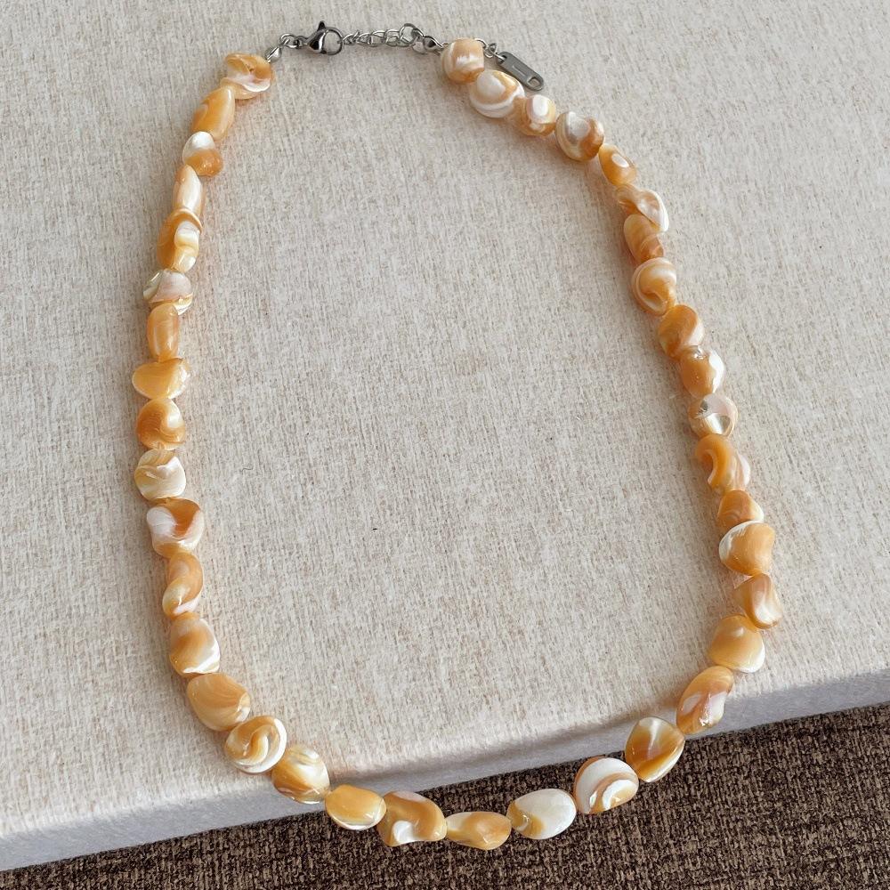 

Women Fashion Necklaces Silver Plated Stainless Steel Chain Choker White Champagne Irregular Natural Shell Beaded Jewelry