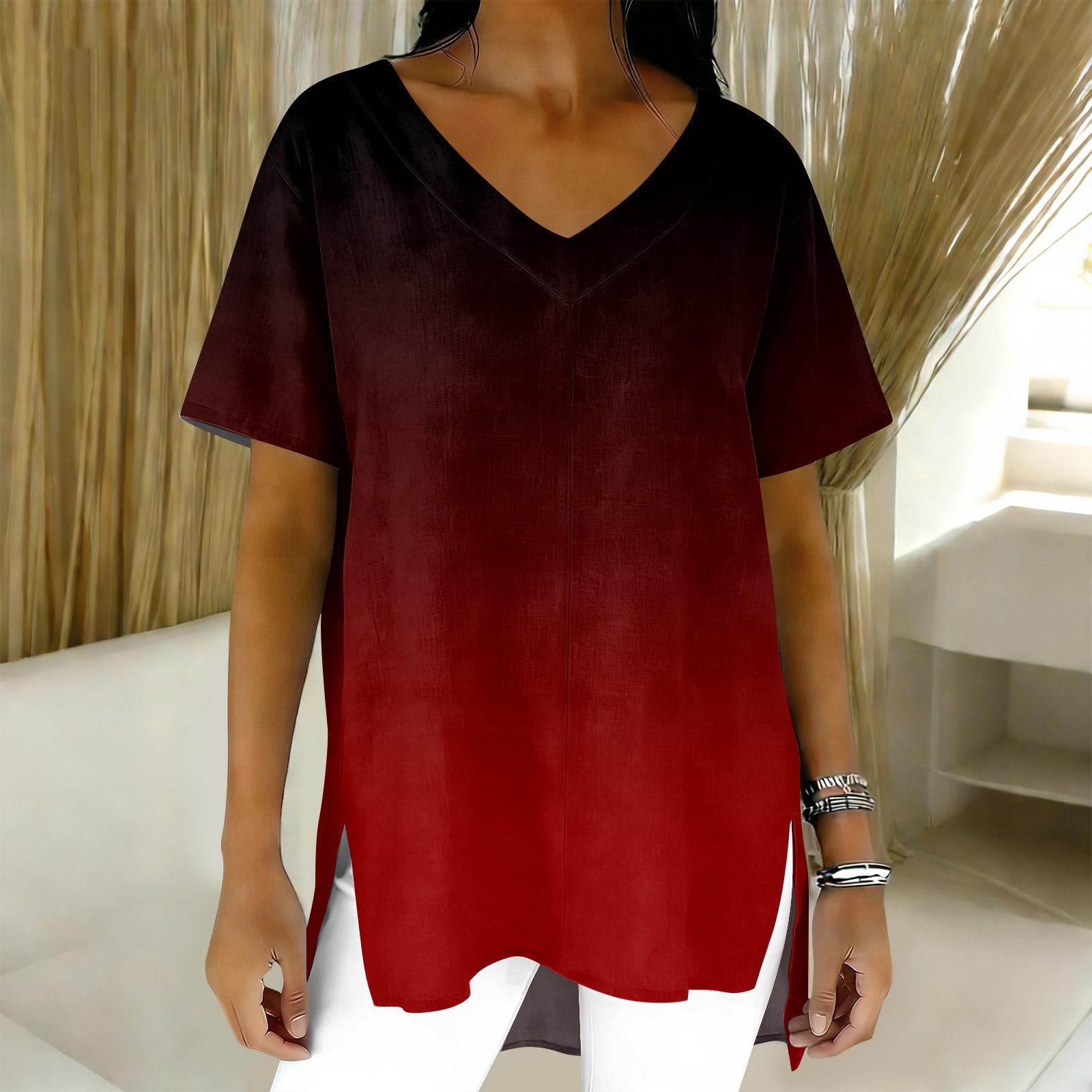 Женская мода повседневный короткий рукав цветочный принт топ M красный