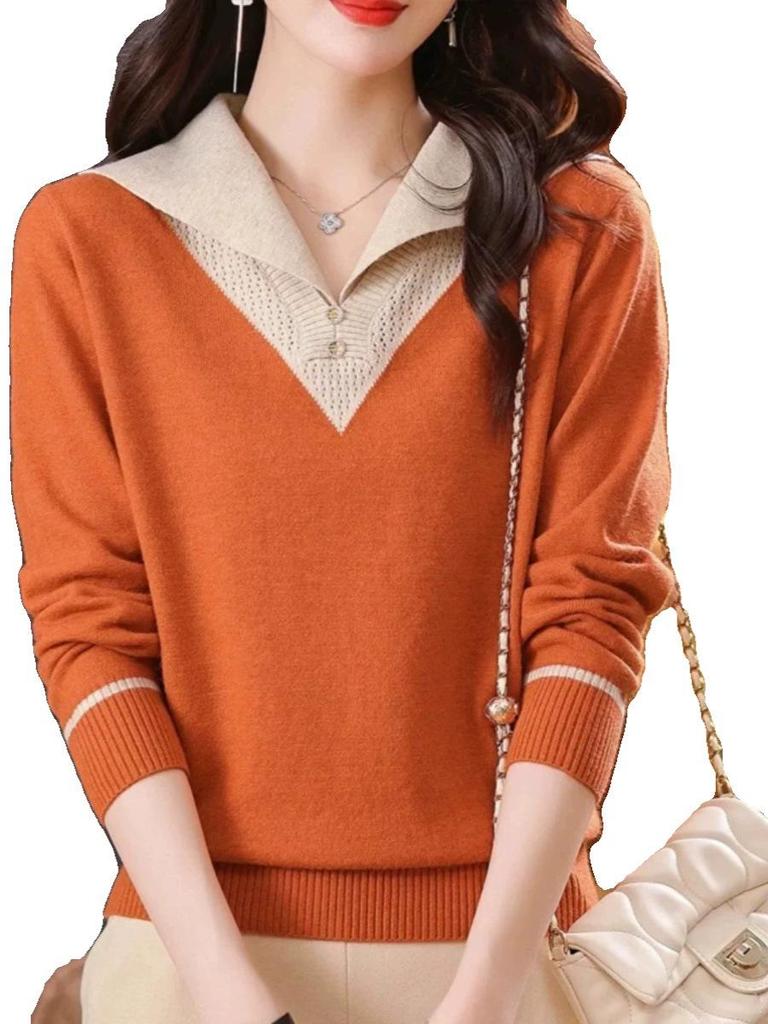 Nový stylový pletený svetr v barevných blocích - Dámský úzký top podzimní/zimní móda