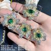 New Jewelry Set With French Earrings Elegant Ring Emerald Green Necklace High-end Zircon Flower Women