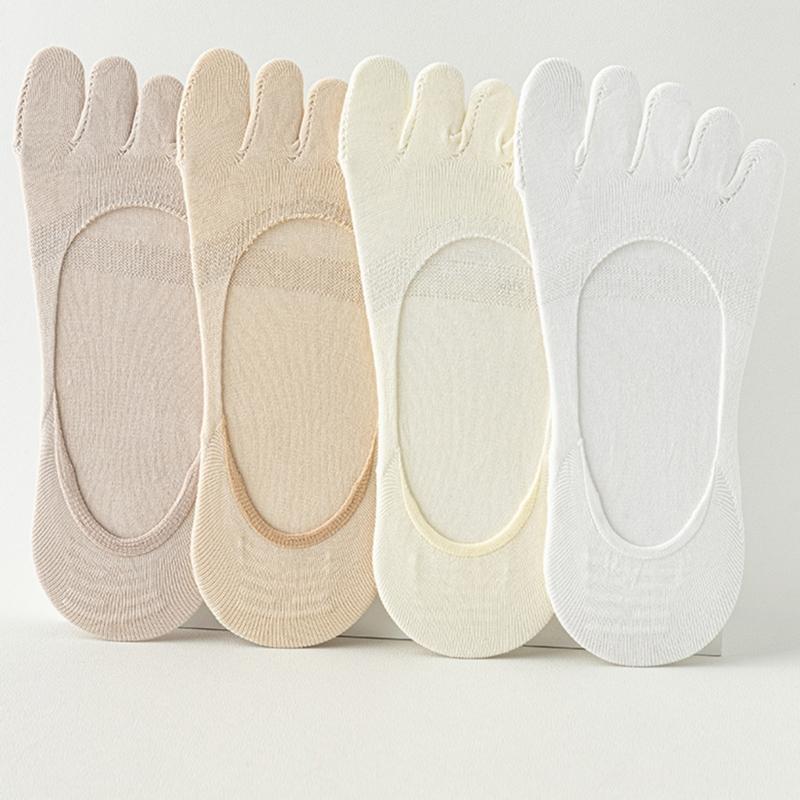 Women's Split Toe No Show Socks Silicone Antislip Grip Breathable Cotton Five Finger Invisible Low Cut Boat Socks