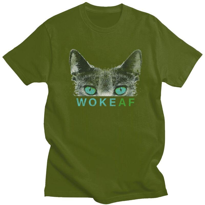 Woke AF Black Cat T Shirt Unisex Short Sleeve Tshirts Summer Streetwear Casual Graphic Tee Father Loose Oversized Clothing