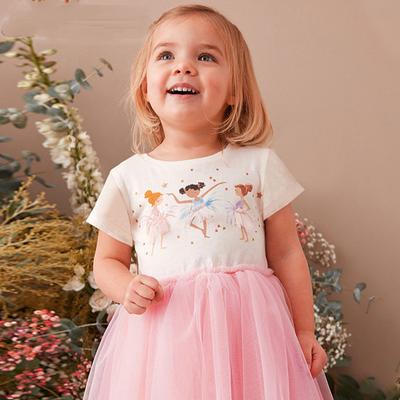 2024 neue Sommer Mädchen Kleid Kinder Kleidung Cartoon Gedruckt Mesh Prinzessin Kleid Nette Kleinkind Gaze Kleider