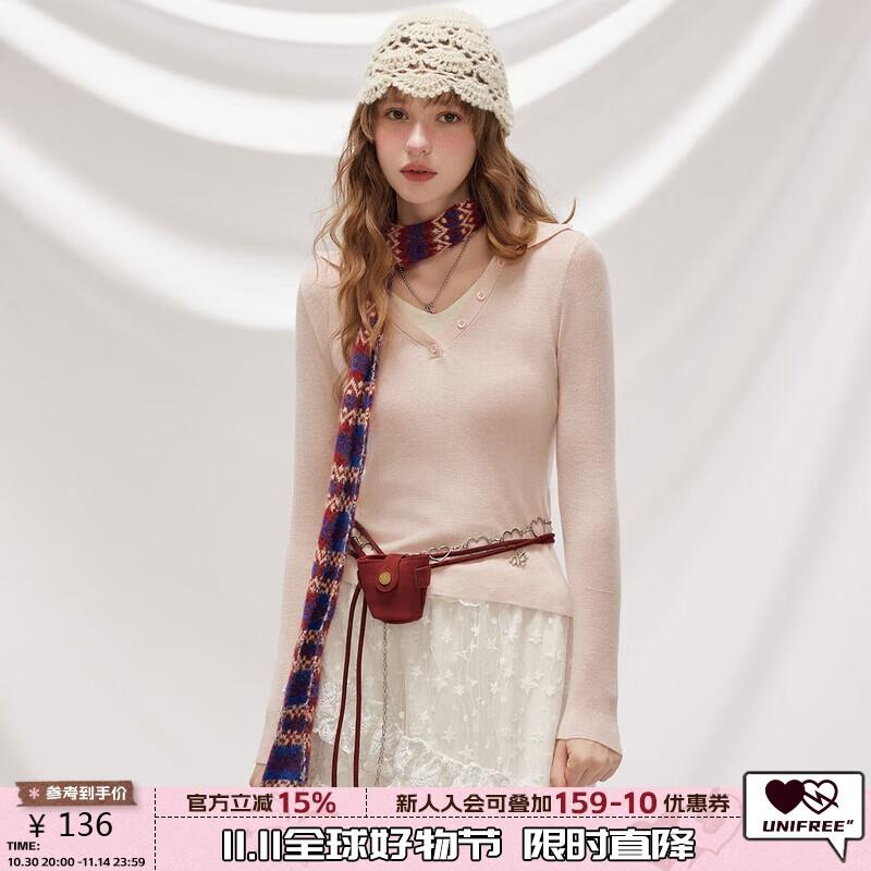 

UNIFREE Women s Layered V-Neck Knit Pullover One Size