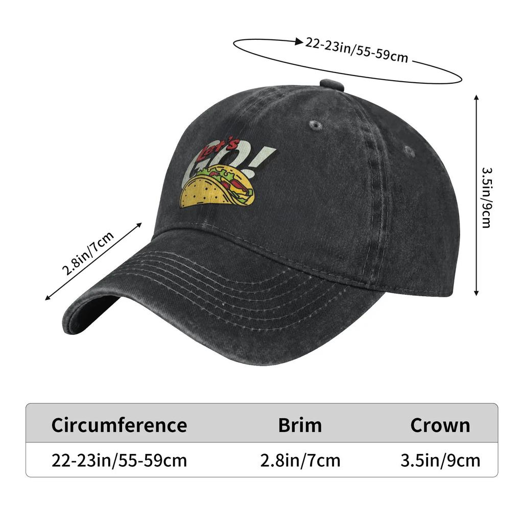 Let's Go Taco Baseball Cap Fashion Distressed Washed  Headwear Unisex Women Outdoor All Seasons Travel Adjustable Fit Caps Hat