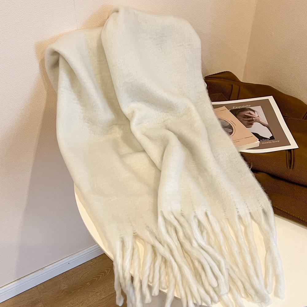 Winter New Mohair Striped Women Scarf Girls Female Warm Thickened Long Scarves Soft Coarse Braid Tassel Shawl Retro Wrap Shawls