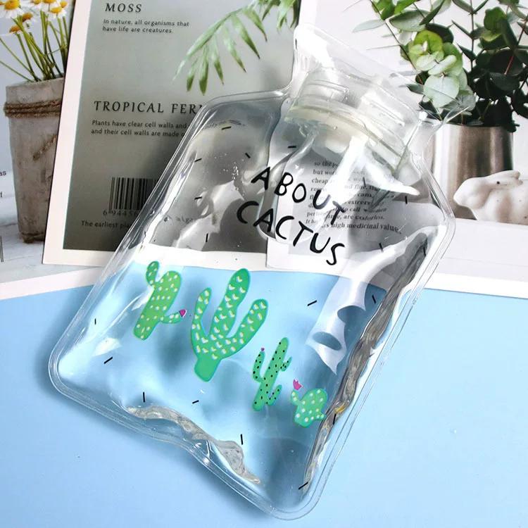 Hot Water Bag Water Injection Hot Water Bottle Girls Thickened Hand Warmer Cute Cartoon Student Small Size Transparent Velvet Warm Belly