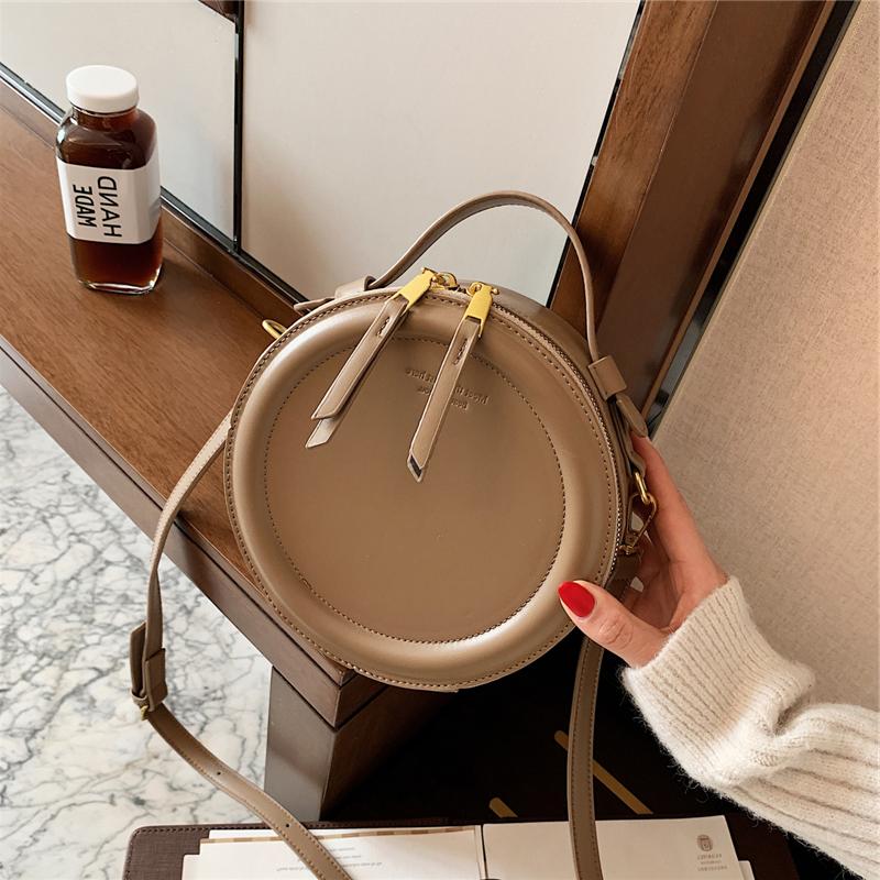 Solid Color Crossbody Bag For Women Round Small Handbag Fashion Designer Bags PU Leather Shoulder Bag Female Zipper Purses ARI