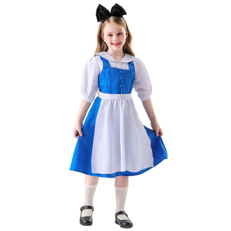 Alice In Wonderland Costume Dress Girls Cosplay Party Outfit With Apron Headband
