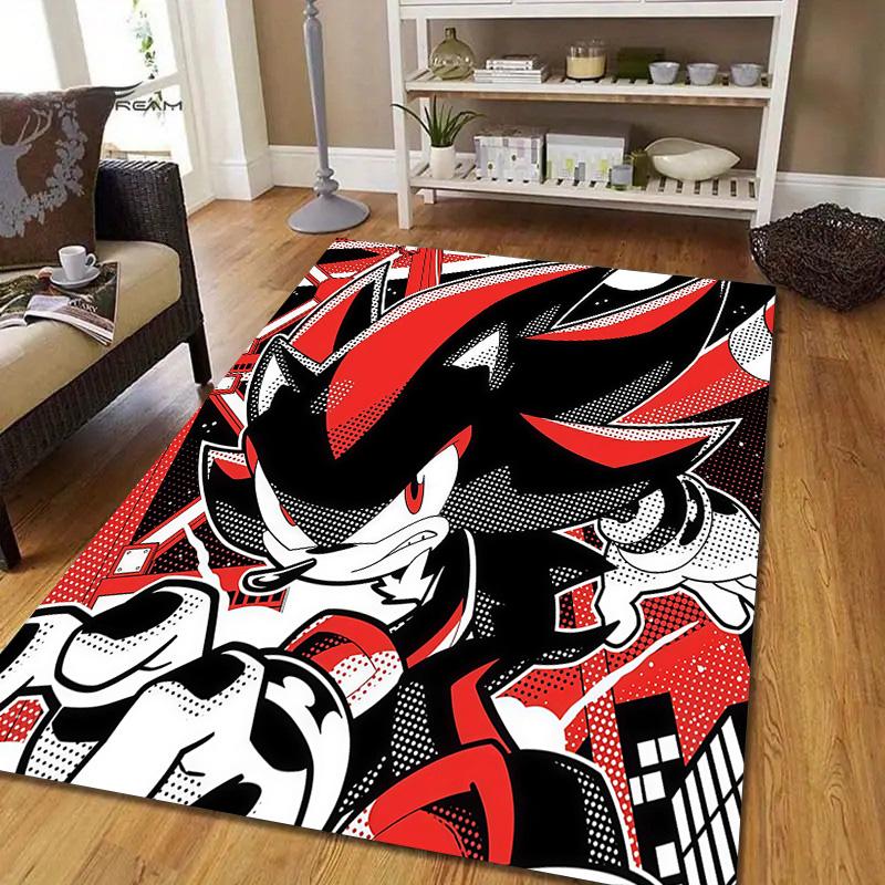 Sonic the Hedgehog Flannel Pattern Square Carpet,Area Rug,Carpet Rug for Living Room Bedroom Sofa Playroom Decor,Non-slip Floor Mat