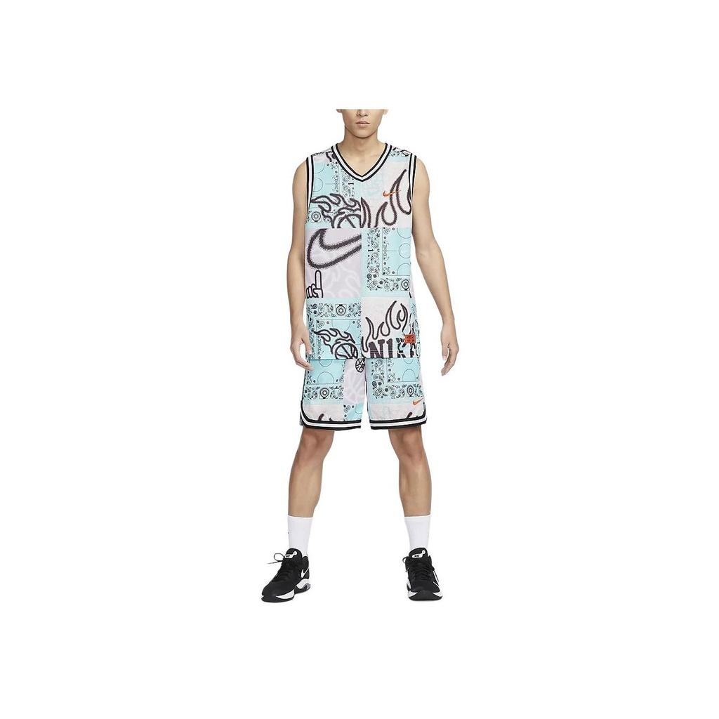 Nike SS23 Basketball Series DNA CHBL Full Print V-Neck Quick-Dry Sleeveless Jersey Men Tops Pink Blue HF6141-418