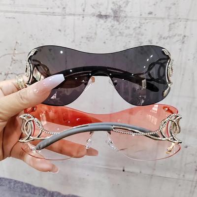 Ochelari de Soare Fără Ramă Femei Elegante Lentilă Gradient Ochelari de Soare de Exterior Trendy Cadru Metalic de Lux Ochelari