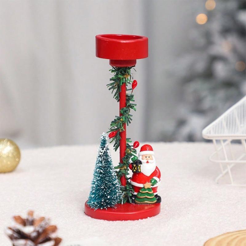 Festive Christmas Tree Candle Holder with Santa and Snowman Decorations Ideal Holiday Centerpiece for Home and Party Tabletop