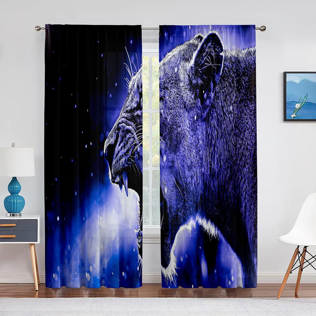 Lion Majestic Wildlife King Chiffon Sheer Curtains for Living Room Bedroom Home Decoration Window Voiles Tulle Curtain Drapes