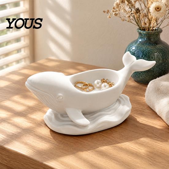 Unique Whale Shaped Trinket Bowl Decorative Storage Bowl, Ocean Theme Jewelry Tray for Ring Earring Necklace, Candle Holder, Succulent Planter & Desk