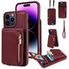 Crossbody İpi Deri Cüzdan Kılıf Iphone 15 14 13 12 11 Pro Max Askı Kablosu Fermuar Yan Kart Cebi Arka Kapak