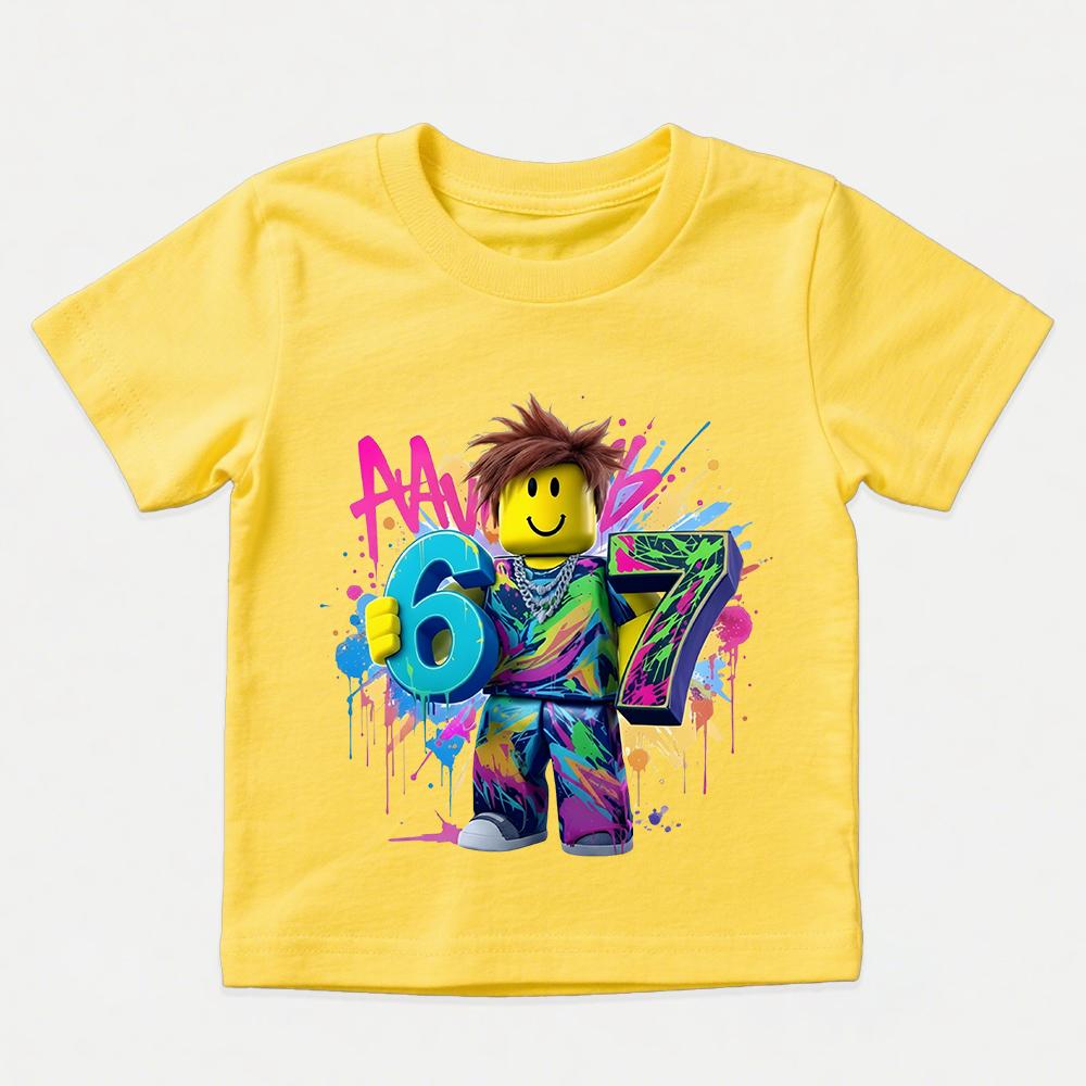 Sommerlustiges Spiel 67 Digitaldruck Kinder Baumwoll-T-Shirt für Jungen und Mädchen Lässiges Kurzarm-T-Shirt Kinder Grafik-Oberteile