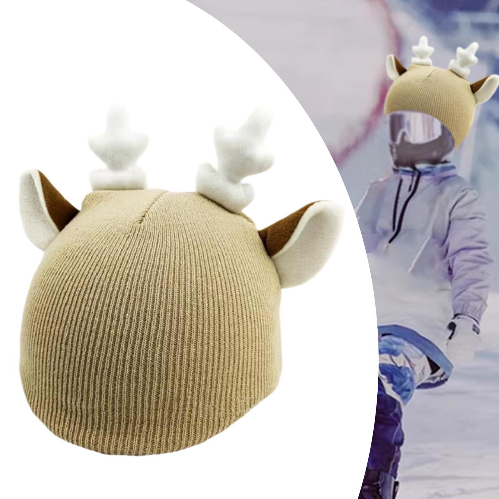 

Ski Helmet Cover Cartoon with Ears Portable Knitted Beanie Helmet Decoration for Bicycle Cycling Gifts Outdoor Sports Fun Riding бежевый