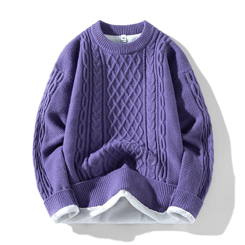 Autumn/Winter Men's Plus Velvet Knit Sweater - Casual Couple Style Pullover