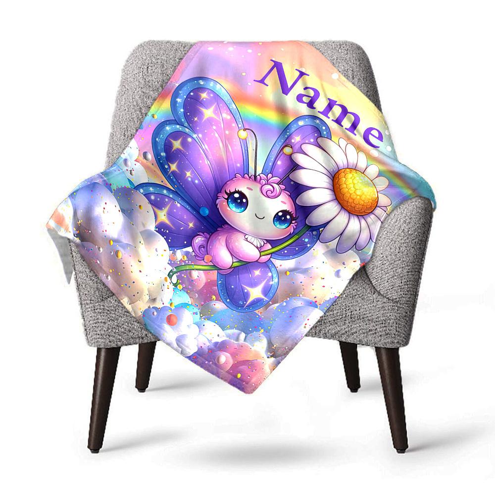 Rainbow Butterfly Flower Home Customize Your Name Blankets Comfortable Soft Lightweight Allseason Multipurpose Blanket For Picnics Sofas Offices Beds