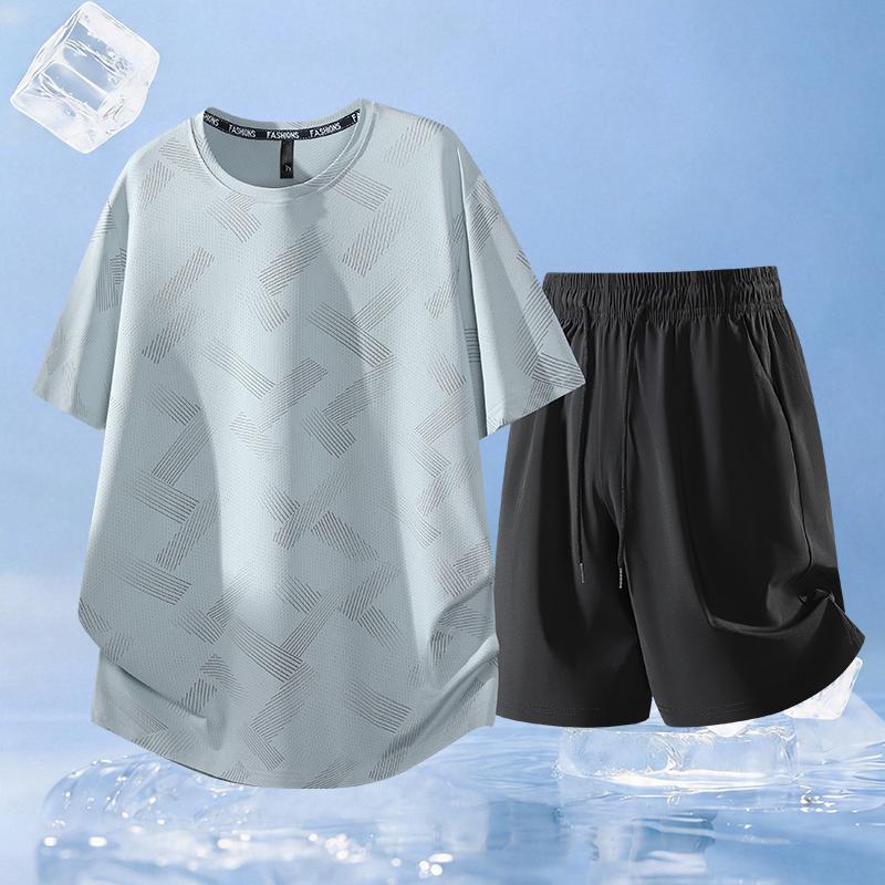 Short-sleeved Quick-drying T-shirt Ice Silk Quick-drying Short-sleeved Printed Breathable Mesh Round-neck T-shirt 2XL серый