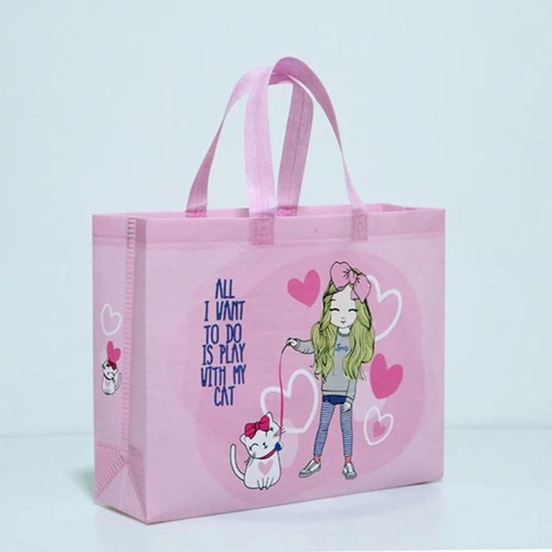 10PCS Rose Printing Packaging Shopping Bag Handle Waterproof Non Woven Fabric Gift Bags Black Clothing Store HandBag