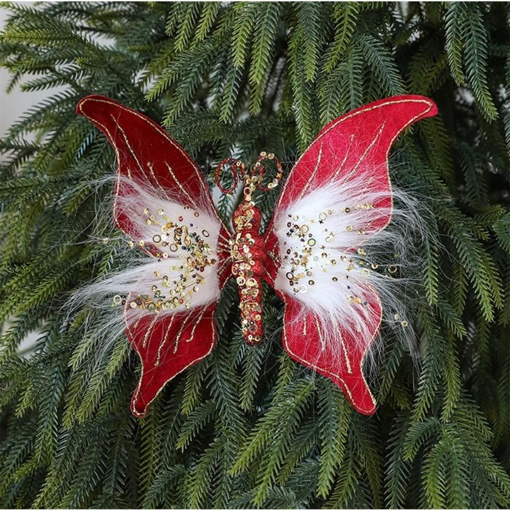 Sparkling Glitter Christmas Butterflies Ornaments Reusable Elegant Flocked Butterfly Decoration Colorful Design