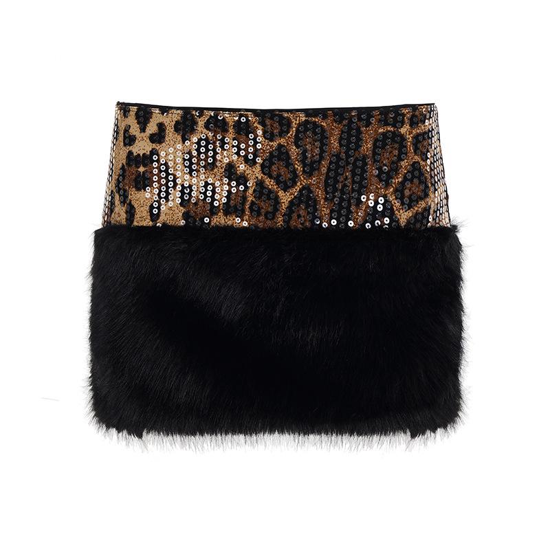 

Leopard Print Sequin Patchwork Mini Skirt - Sexy Slim Fit Short Skirt for Women, Autumn Collection Medium коричневий