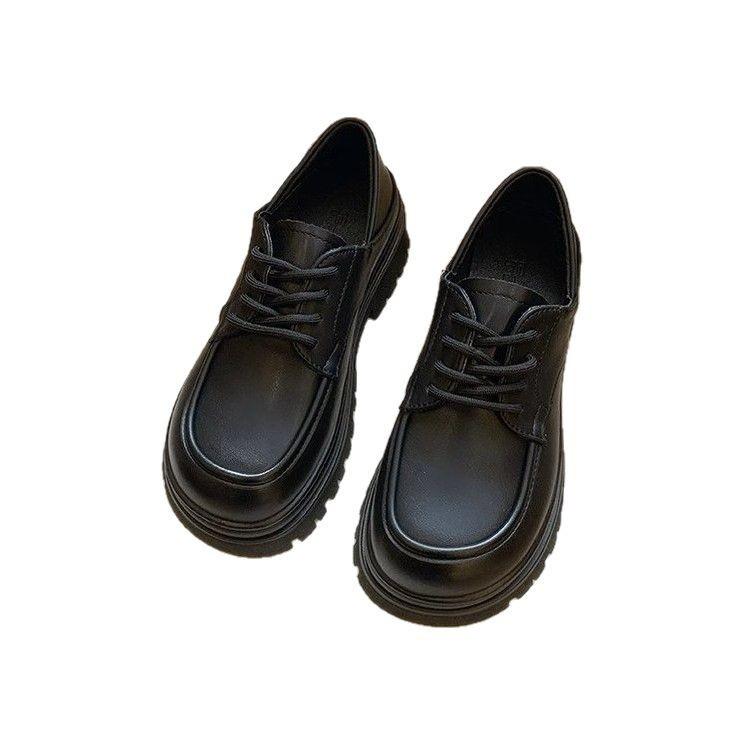 Petites chaussures en cuir blanches à plateforme muffin pour femmes 2025 printemps nouveau style rétro britannique polyvalentes bottines Le chaussures simples à talon compensé