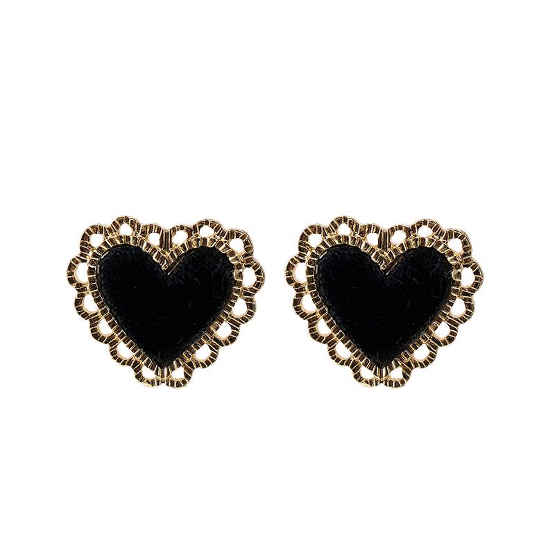 Retro Heart Stud Earrings: Drip Glaze Style, Women's Autumn/Winter S925 Silver Influencer Jewelry