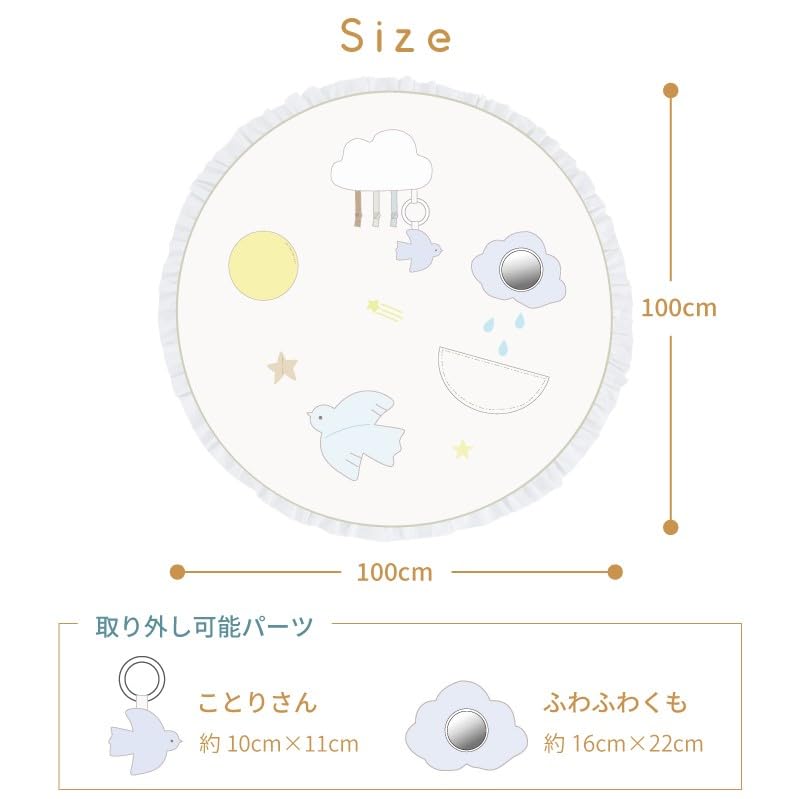 KISSBABY Play Toy Mat - Bird's Journey - Baby Mat [Approx. 100cm Diameter X 2cm Thick] Educational Play Mat, Washable, Reversible