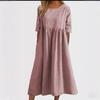 Vestido de Verano de Algodón Lino para Mujer - Vestido Casual de Manga Corta con Pliegues y Bolsillo, Ligero y Transpirable