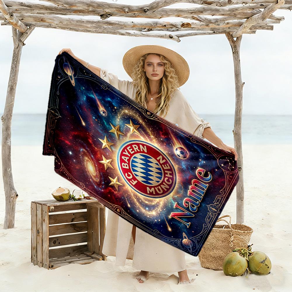 Bayern Munich Galaxy Crest Customized Name Beach Towel Soft Durable Quick-Dry Portable for SwimmingBeachCamping Travel Beach AccessoriesGym