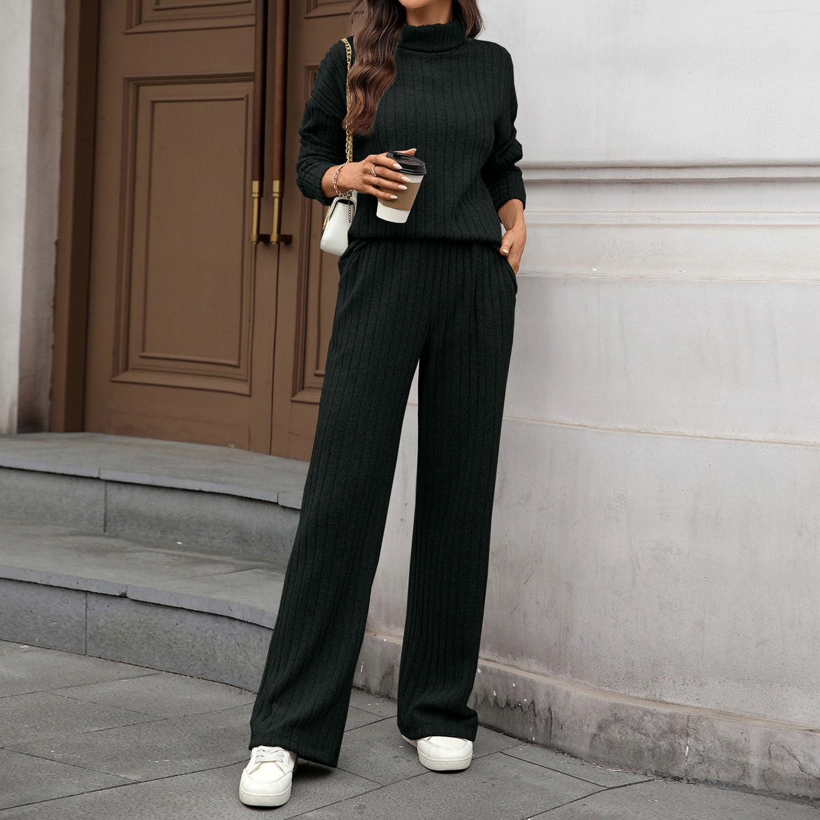 

Комплекты из двух вещей для женщин, повседневные свободные рубашки с длинным рукавом и шорты на кулиске с высокой посадкой, спортивный костюм, осенние наряды S чёрный