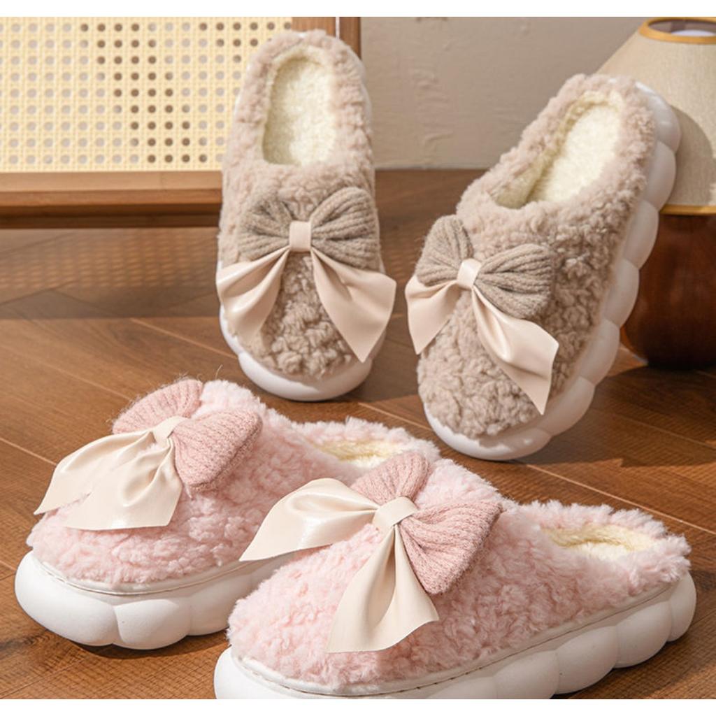 Cute Butterfly Cotton Slippers for Autumn and Winter, Women's Warm Indoor Home, Thick Soled Woolen Slippers