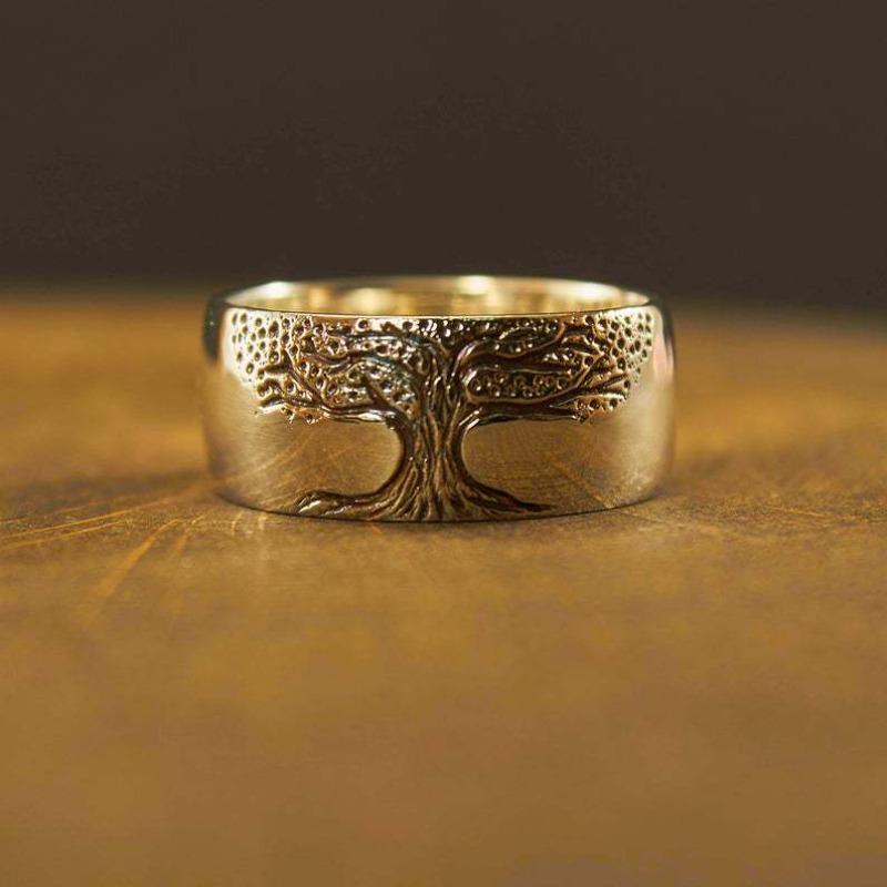 New Women Retro Simple Engraving Tree of Life Ring Holiday Gift Accessories for Her Stylish Jewelry