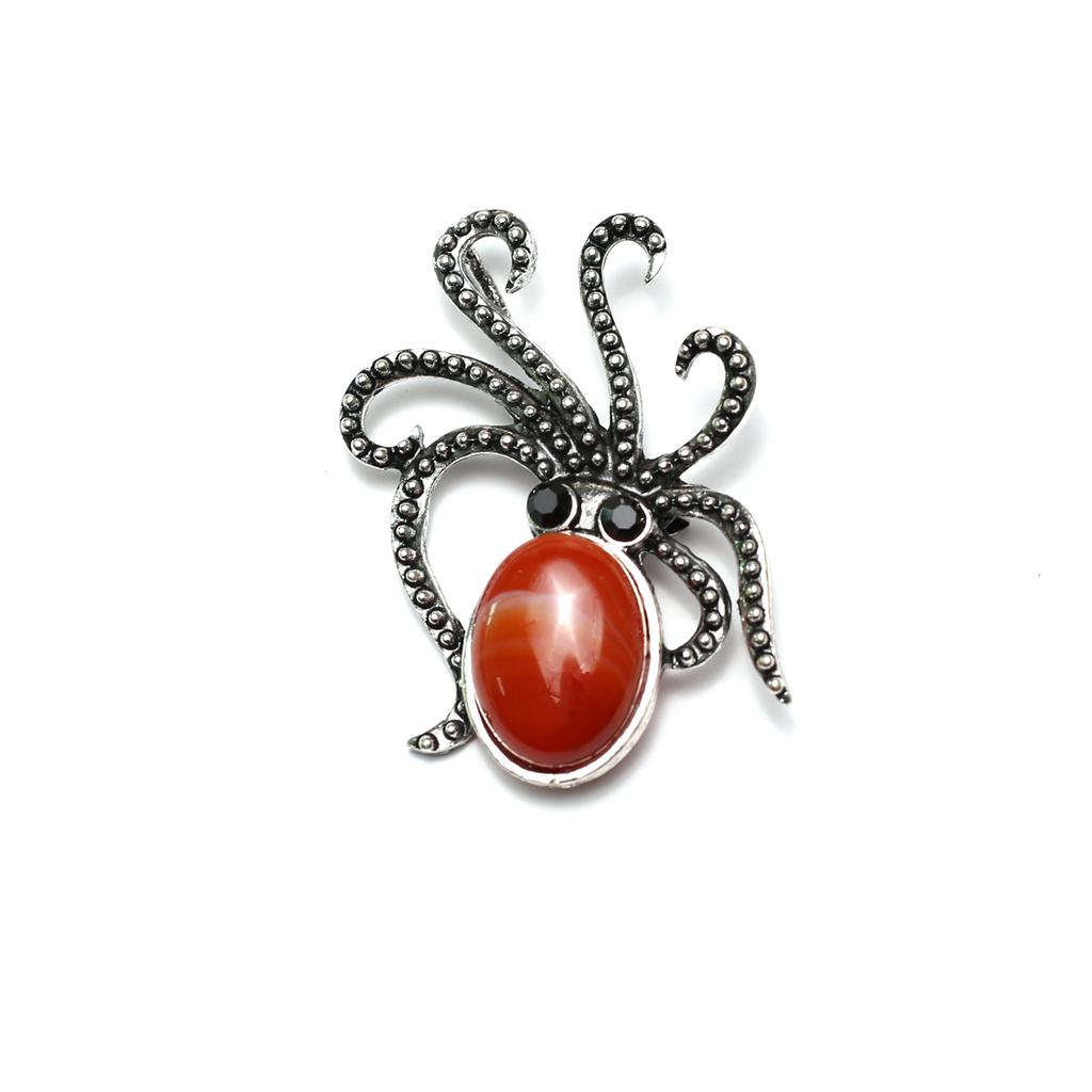1Pc Colourful Diamonds Gemstones Octopus Brooches, Reiki Healing Crystal Amethyst Agate Opal Gemstone Brooch Pin, Energy Natural Stone Brooch Jewelry