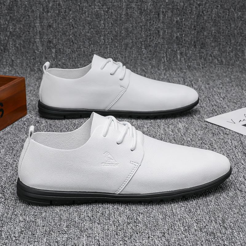 

Модные мужские туфли на шнуровке, оксфорды, корейская мода, дышащие, спортивные, повседневные, студенческие, кожаные, черные, белые, мужские туфли 10 белый