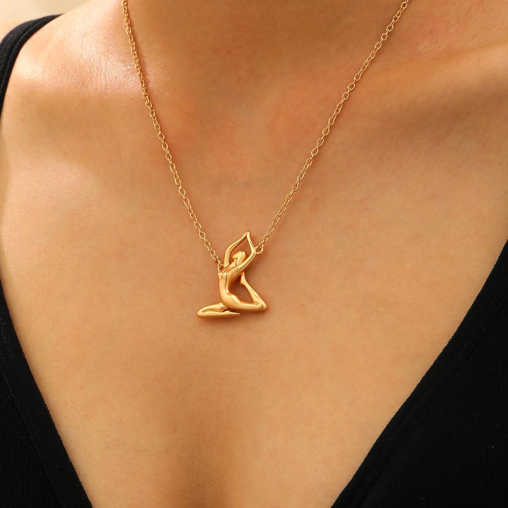 2025 Ins Creative New Yoga Cartoon Character Women Pendant Necklace Niche Personality Sports Wind Collarbone Chain