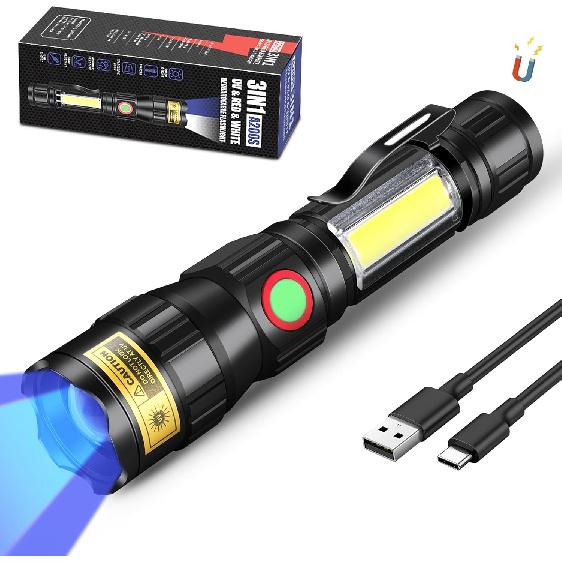 DARKBEAM 365nm UV Flashlight Black Light LED, 3-in-1 Ultraviolet Flashlight USB -C Rechargeable Woods Lamp Mini, Blacklight Flash Light Powerful