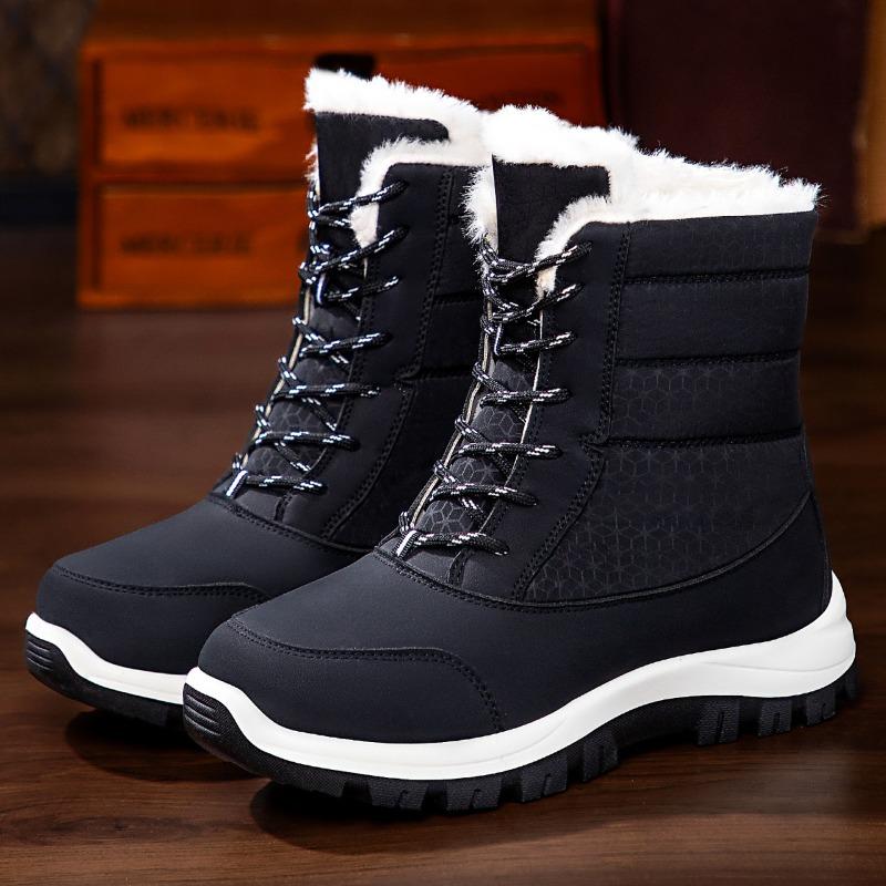 Women's Wide Calf Snow Boots for Winter, Waterproof Slip-Resistant Fur Lined Boots with Lace-Up Front, Warm Fleece Lined Boots for Cold Weather