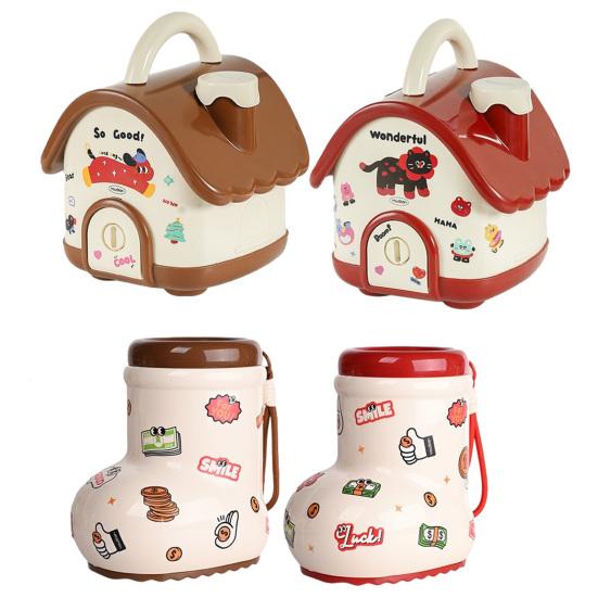 Cartoon House Piggy Bank with DIY Sticker Coin Cash Storage Jar Container Children Money Saving Box Decoration Boys Girls Gift